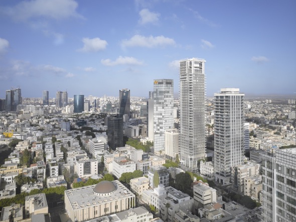  De qu color es la torre de Richard Meier en Tel Aviv? 