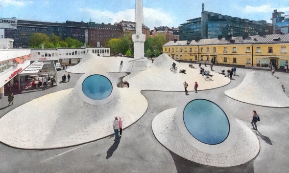 Museo subterrneo en Helsinki se ilumina a travs de una plaza pblica