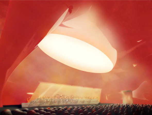 Ark Nova una sala de conciertos mvil, diseada por Arata Isozaki y Anish Kapoor para los damnificados del terremoto de Japn