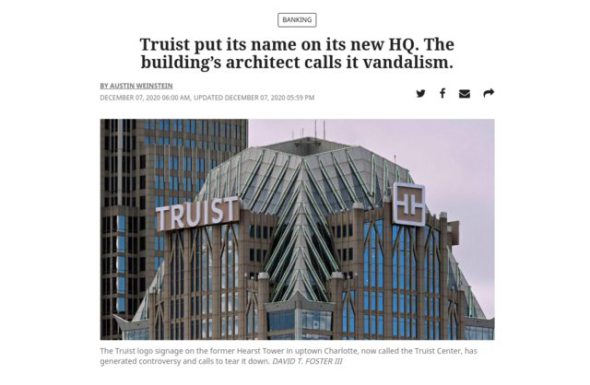 Ponen logos en torre y el arquitecto que la dise los acusa de vandalismo 