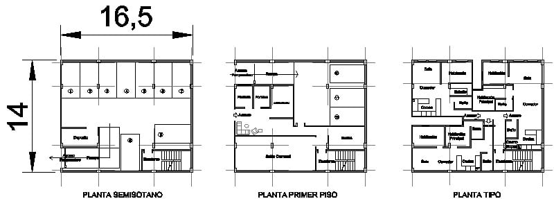 Planos De Planta Edificio Sencillo De Apartamentos Con Semistano