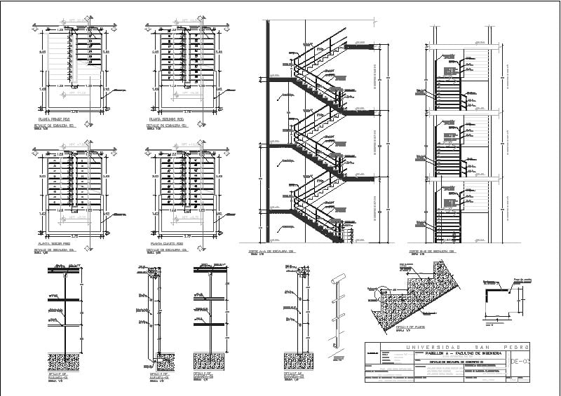 plano de detalle de escalera de concreto