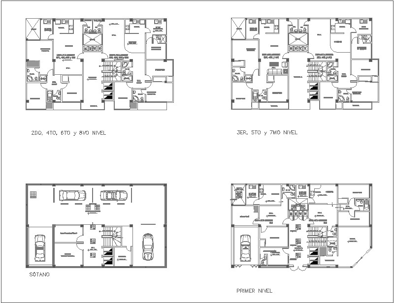 Plano arquitectura de  vivienda multifamiliar