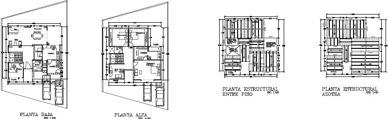 plano  estructural  casa de  2  niveles consta  de  planta   baja,alta  