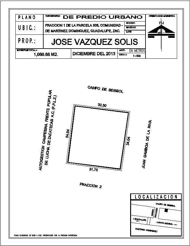 Plano de un lote urbano de Zacatecas