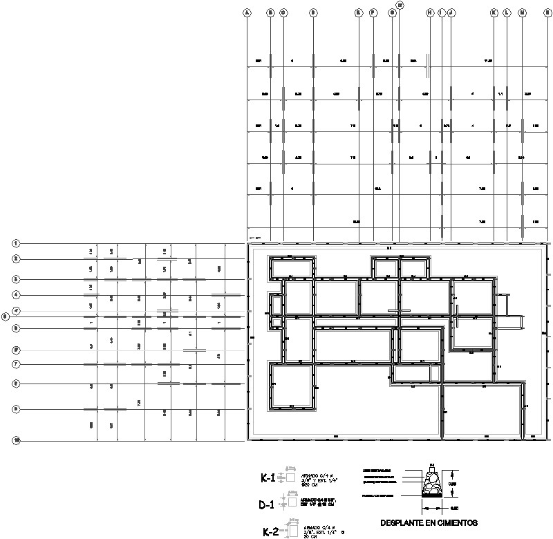 Plano estructural de casa de una sola planta de mamposteria